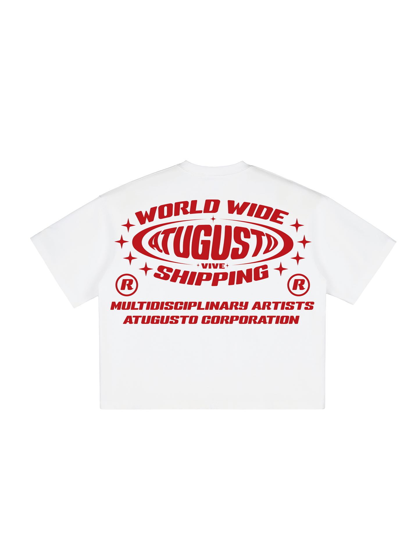 CAMISETA VIVE ATUGUSTO WORLD WIDE SHIPPING RE-EDITION COLOR BLANCO