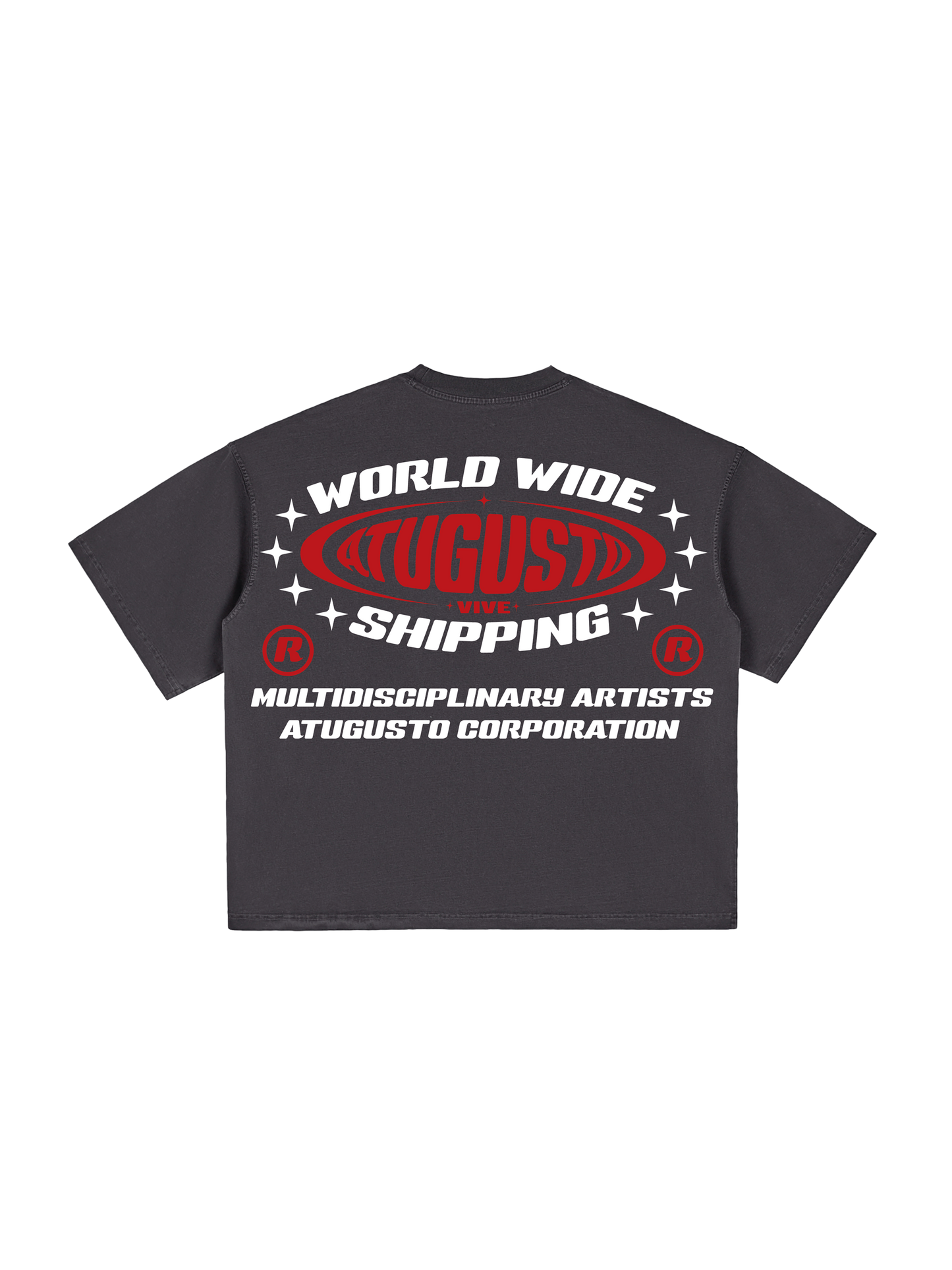 CAMISETA VIVE ATUGUSTO WORLD WIDE SHIPPING RE-EDITION COLOR NEGRO