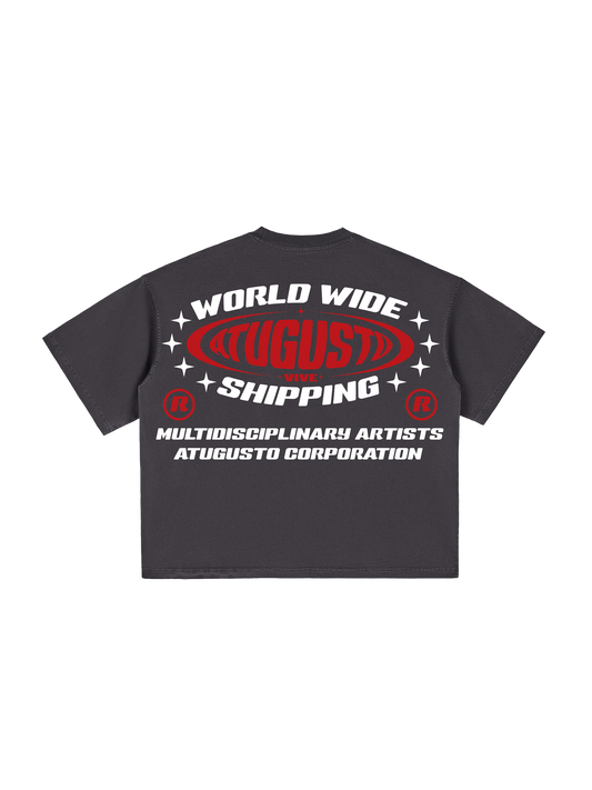 CAMISETA VIVE ATUGUSTO WORLD WIDE SHIPPING RE-EDITION COLOR NEGRO